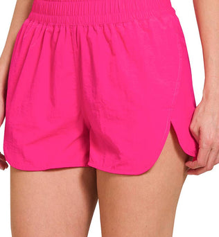 Windbreaker Smocked Waistband Track Shorts w/ Pocket