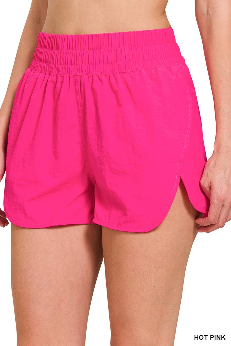 Windbreaker Smocked Waistband Track Shorts w/ Pocket