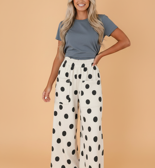 Polka Dot Elastic Waist Wide Leg Pants