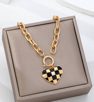 Checkered Heart Toggle Necklace