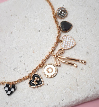CHARM NECKLACE-CHECKER HEART RHINESTONE