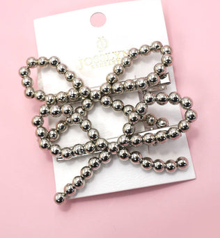 LARGE BALL CHAIN BOW HAIR CLIP SET OF 2