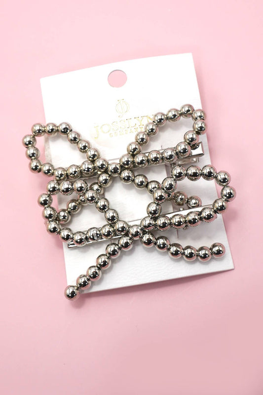LARGE BALL CHAIN BOW HAIR CLIP SET OF 2