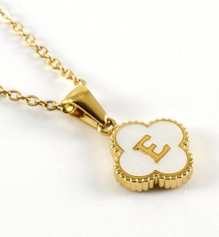 Clover Shell Initial Charm Golden Stainless Steel Necklace