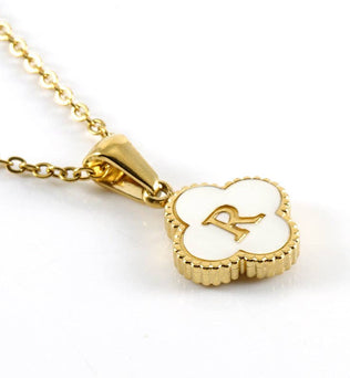 Clover Shell Initial Charm Golden Stainless Steel Necklace