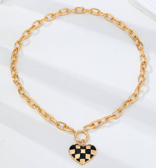 Checkered Heart Toggle Necklace