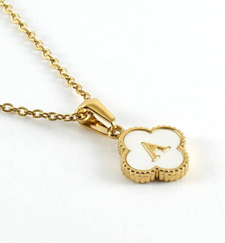 Clover Shell Initial Charm Golden Stainless Steel Necklace