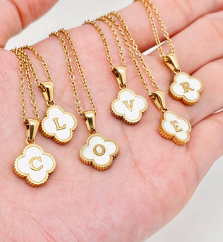 Clover Shell Initial Charm Golden Stainless Steel Necklace