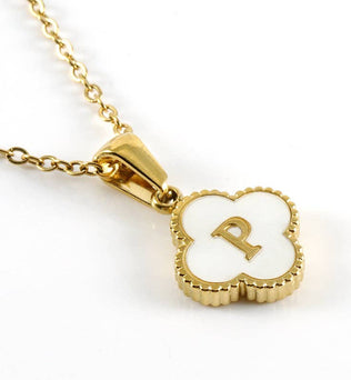 Clover Shell Initial Charm Golden Stainless Steel Necklace