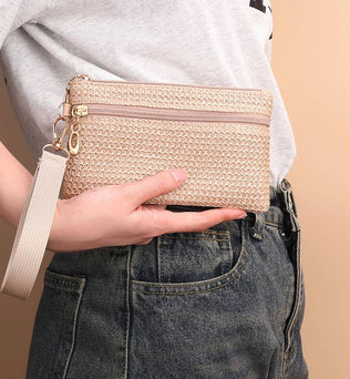 Boho Woven Straw Wristlet Wallet