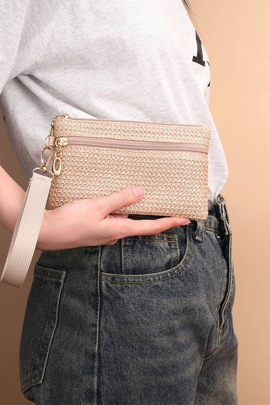 Boho Woven Straw Wristlet Wallet