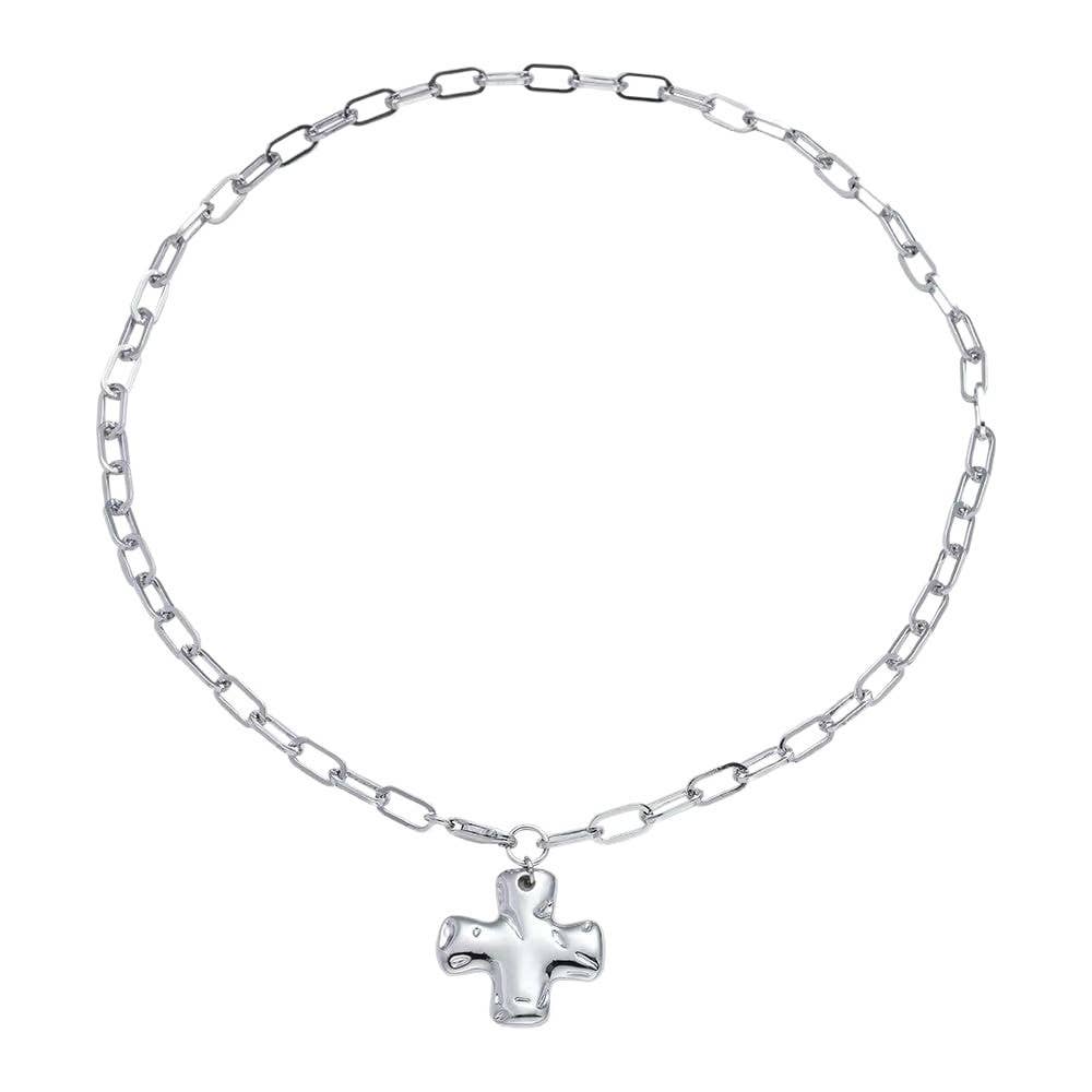 HAMMERED CROSS FRONT TOGGLE NECKLACE