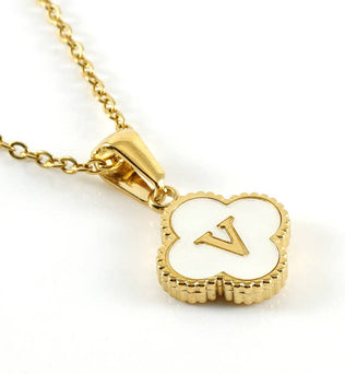 Clover Shell Initial Charm Golden Stainless Steel Necklace