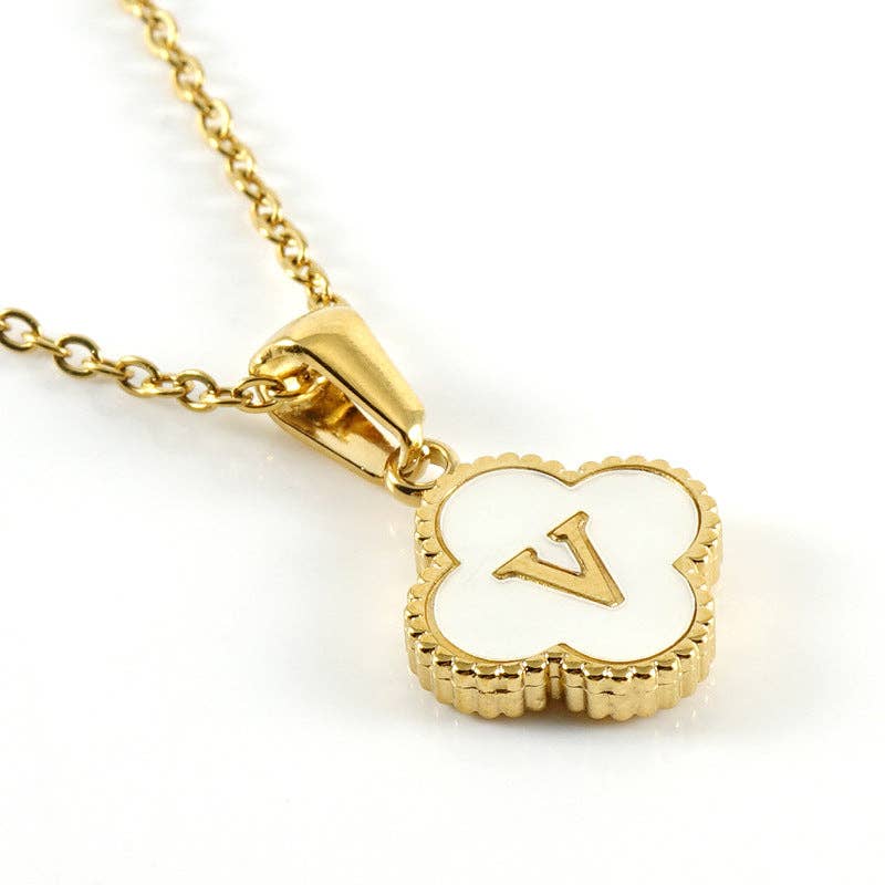 Clover Shell Initial Charm Golden Stainless Steel Necklace