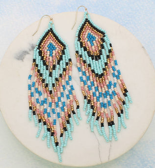 Sky - Pastel Southwest Seed Bead Fringe Earrings