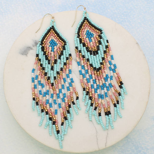 Sky - Pastel Southwest Seed Bead Fringe Earrings
