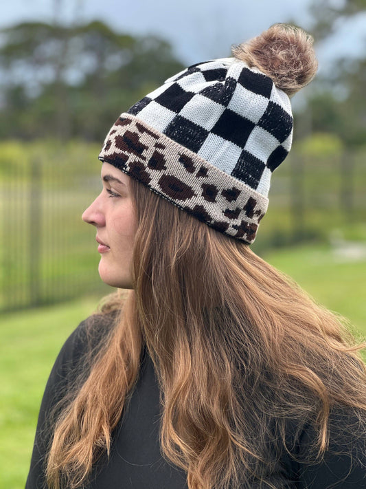 "Wildly Checkered" Pom Beanie