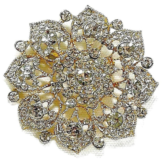 Flower Rhinestone Brooch Pin: Gold