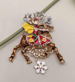 Christmas Snowflake Charm Enamel Reindeer Brooch