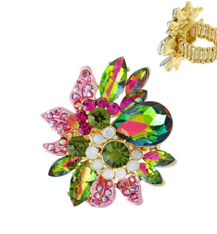 Vintage Crystal Gemstone Floral Stretch Ring