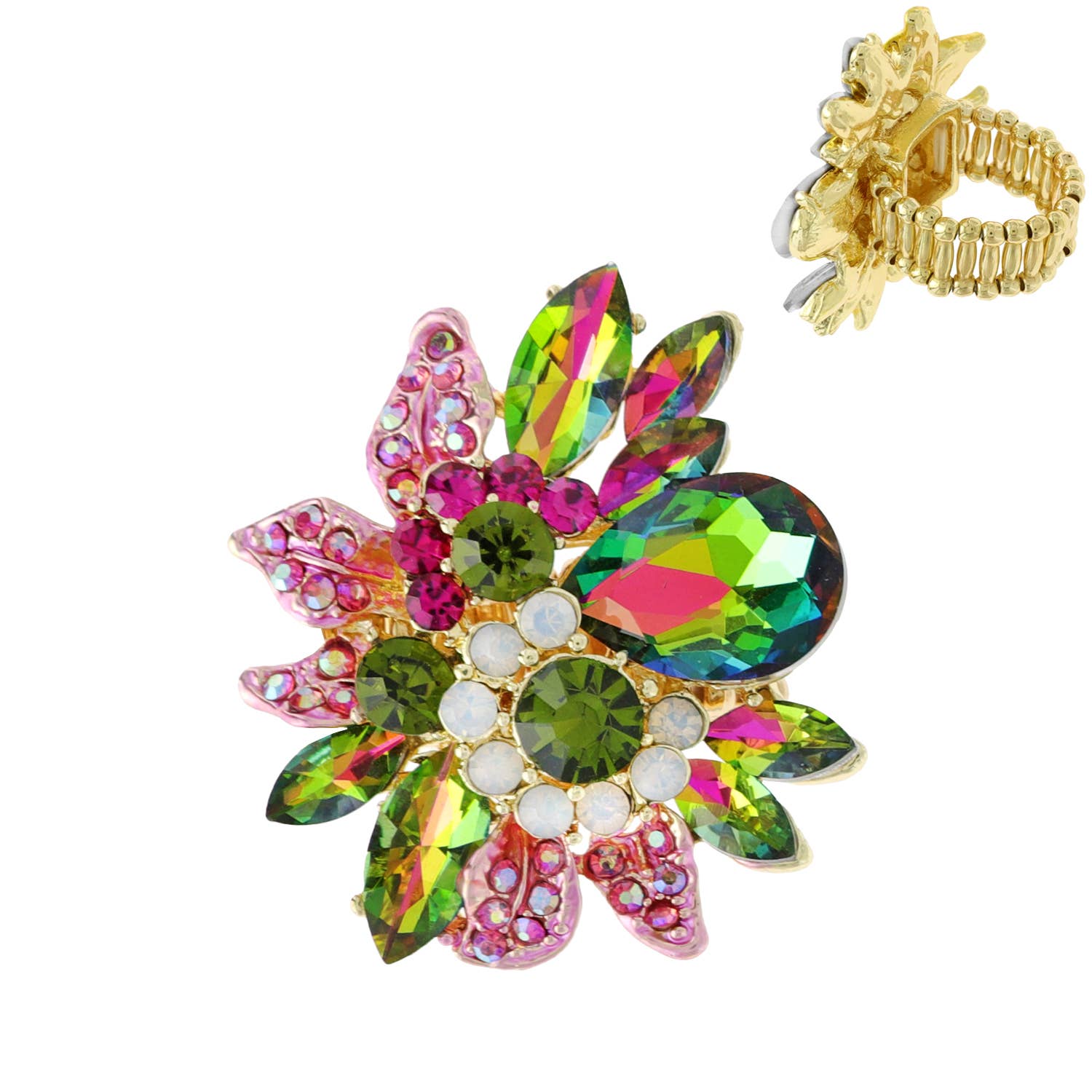 Vintage Crystal Gemstone Floral Stretch Ring
