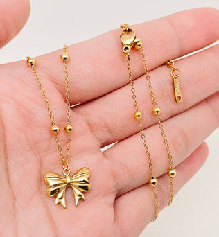 Darla-Gold Plated Stainless Steel Bow Pendant Necklace