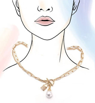 Ariel-PEARL LOCK CHARM DOUBLE LAYER TOGGLE NECKLACE
