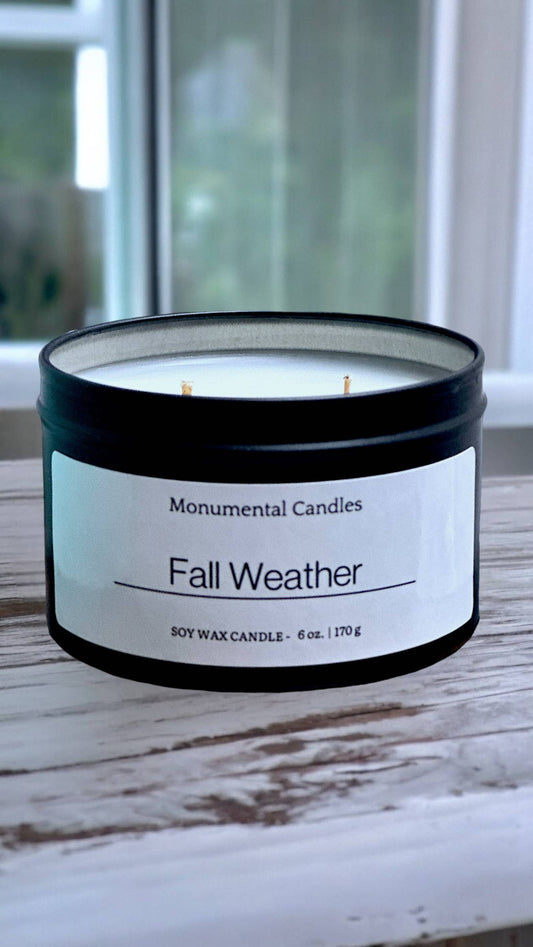 Fall Weather 6 oz Matte Black Tin Candle 