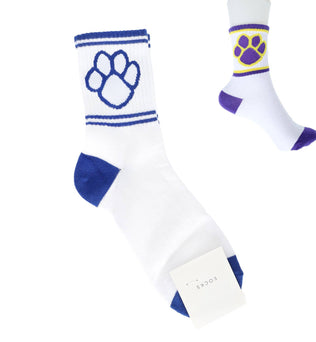 Paw Print Cotton Knit Women's Crew Socks: Royal Blue & White