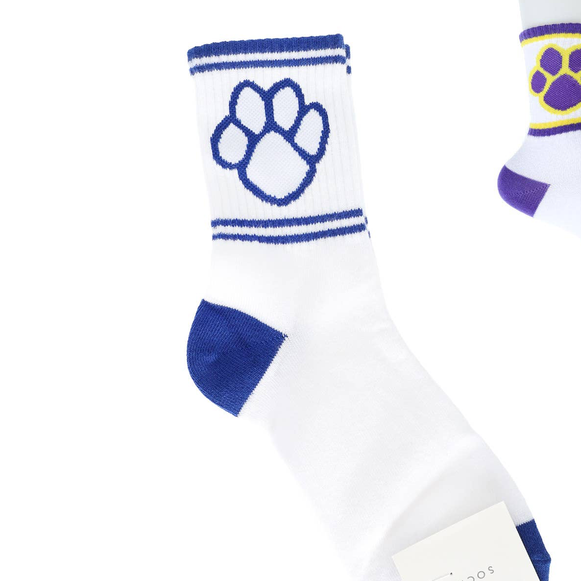 Paw Print Cotton Knit Women's Crew Socks: Royal Blue & White