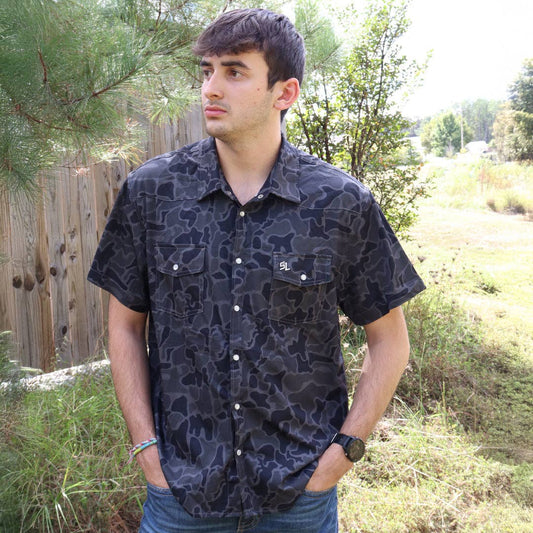 Southern Limit Button Down Black Camo Shirt-men’s