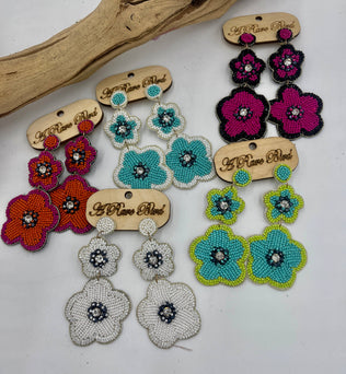 HAND BEADED FLOWER EARRINGS