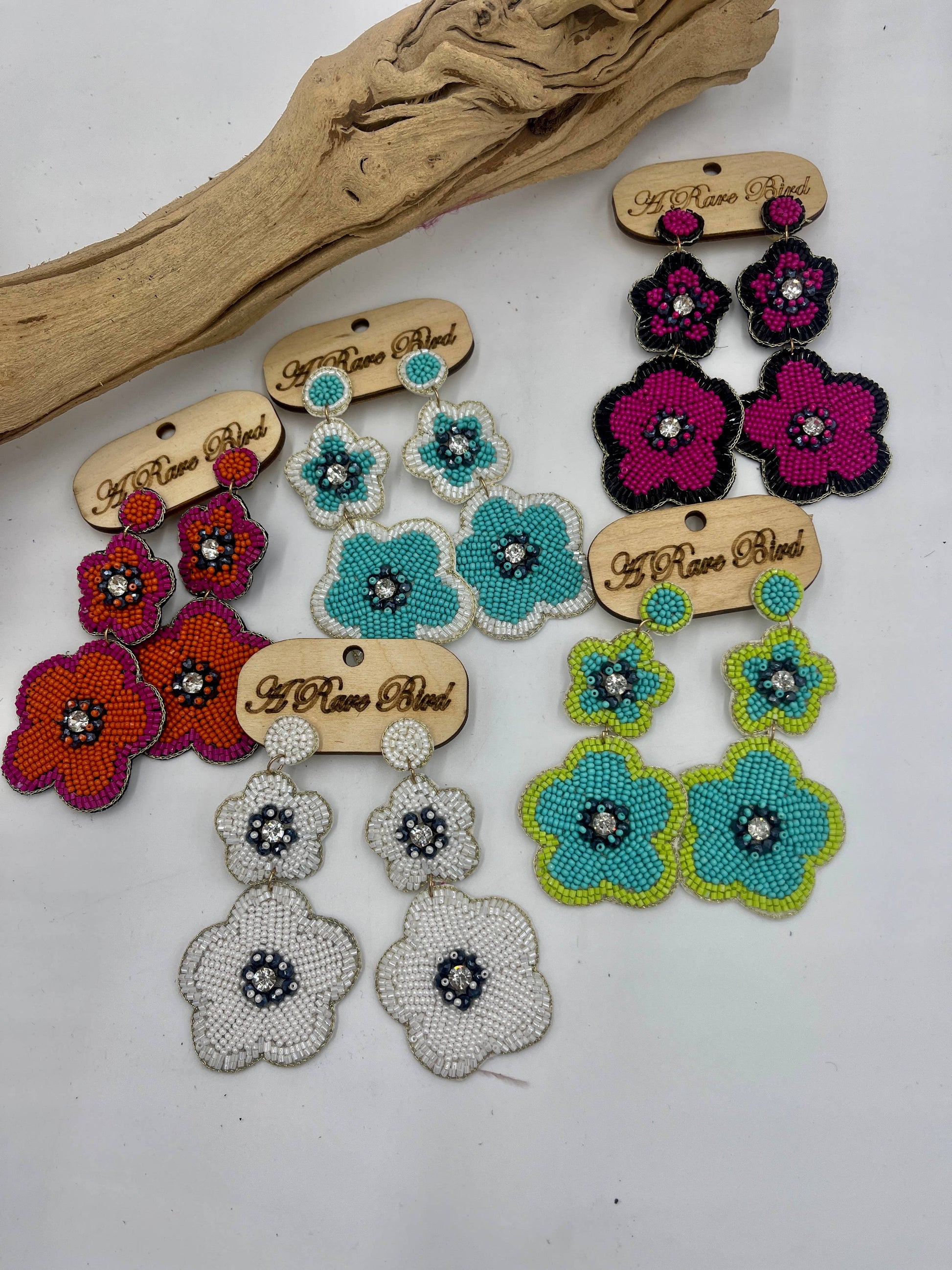 HAND BEADED FLOWER EARRINGS
