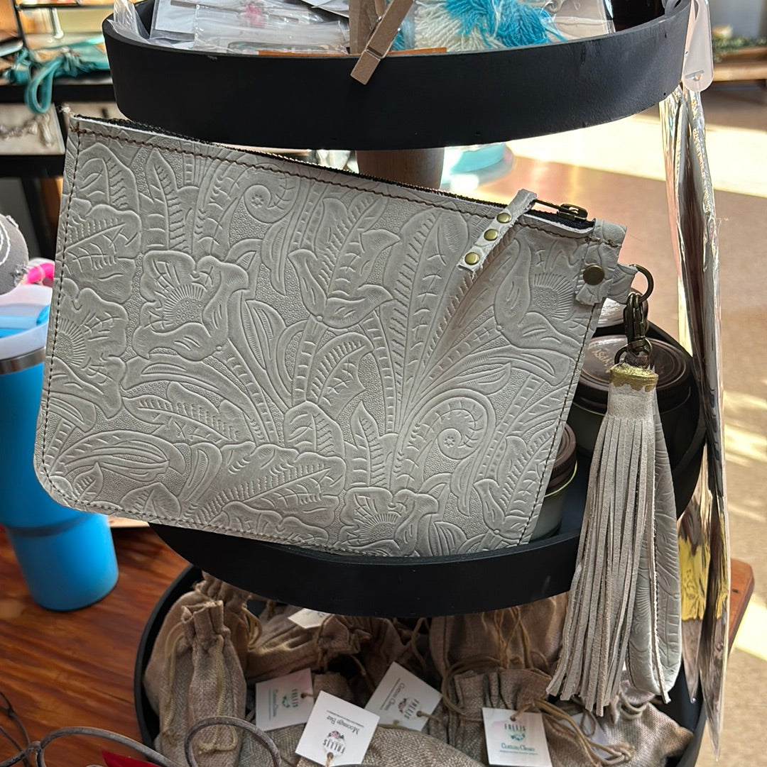 Custom Leather White Wristlet