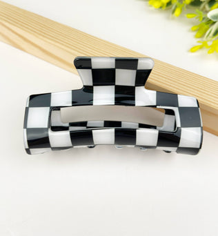 Checkered retro hair claw clip