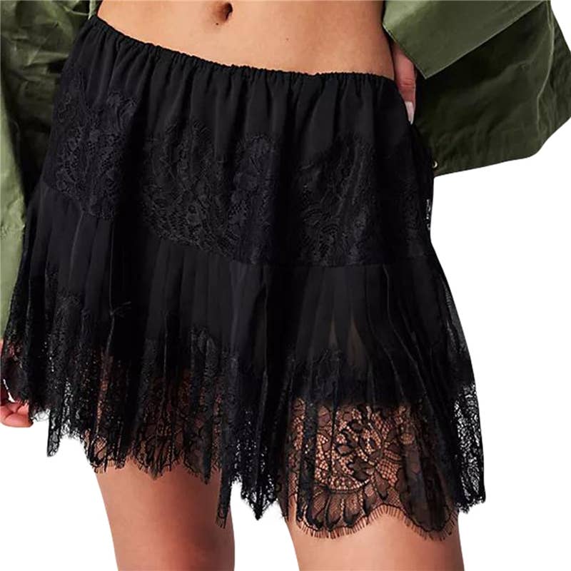 Nelly - High Waist Lace Mini Skirt With Irregular Hem
