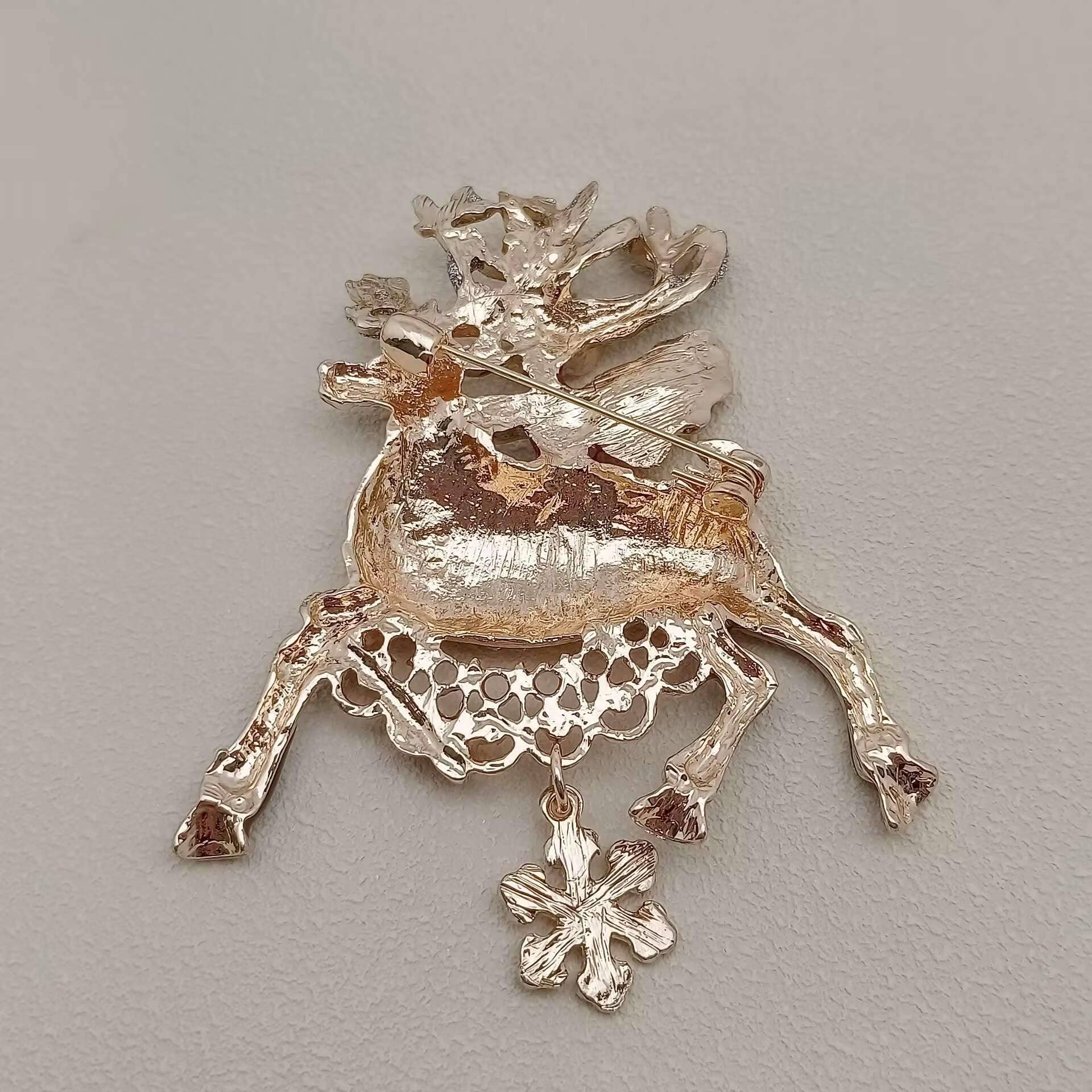 Christmas Snowflake Charm Enamel Reindeer Brooch