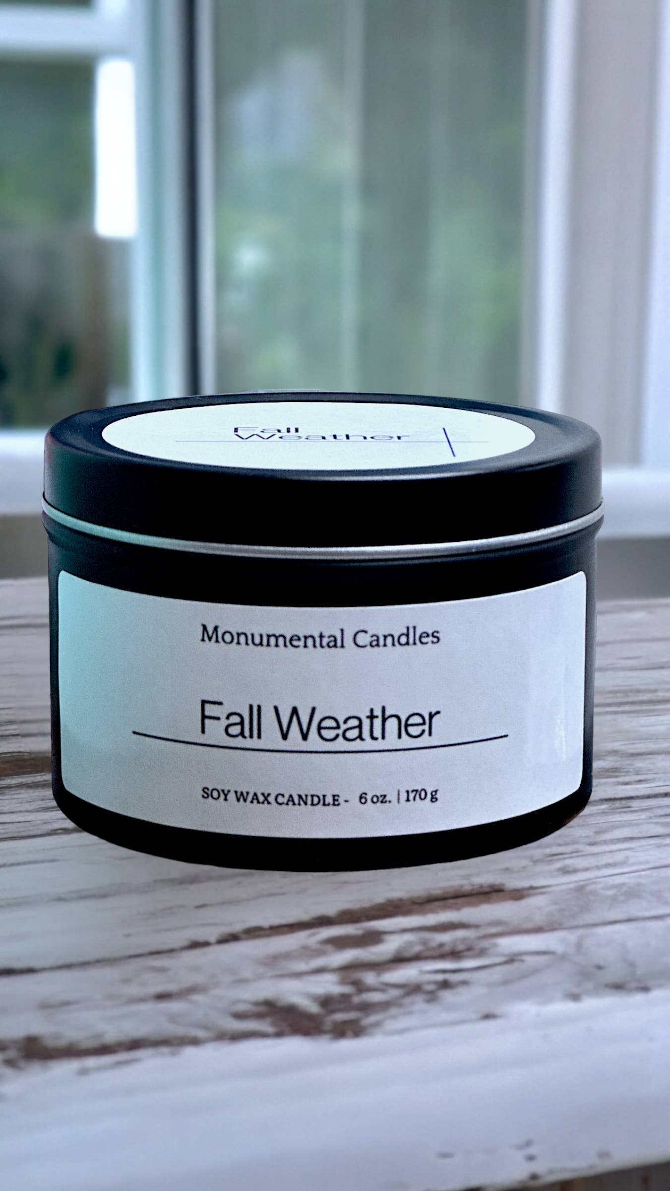 Fall Weather 6 oz Matte Black Tin Candle 