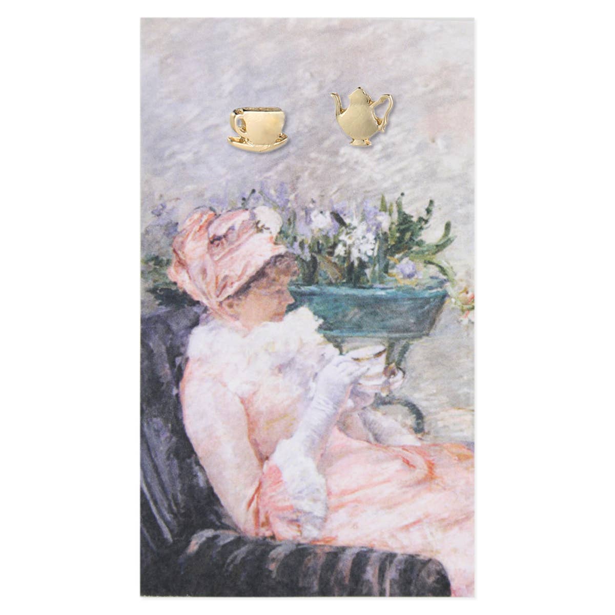 Mary’s Cup of Tea Fine Art Gold Post Earrings