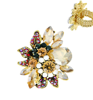 Vintage Crystal Gemstone Floral Stretch Ring