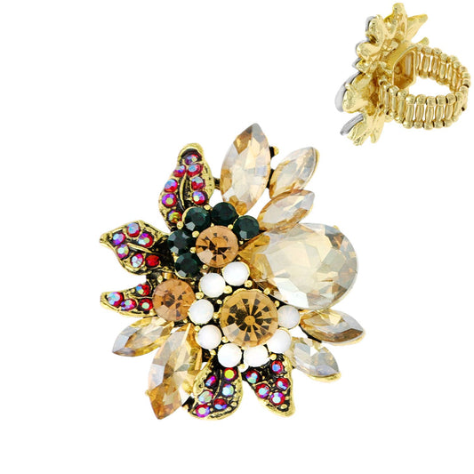 Vintage Crystal Gemstone Floral Stretch Ring