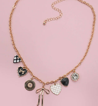 CHARM NECKLACE-CHECKER HEART RHINESTONE