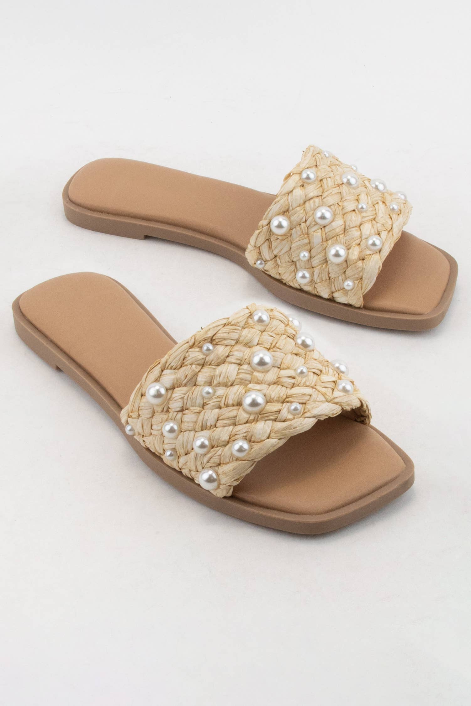 Panama-PEARL DECOR RAFFIA WOVEN UPPER SLIDE SANDAL