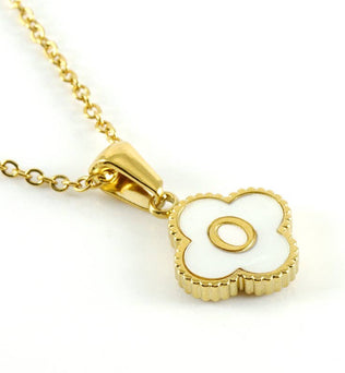 Clover Shell Initial Charm Golden Stainless Steel Necklace
