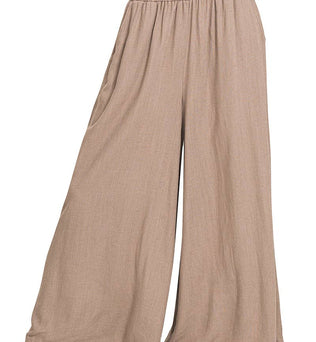 Date Night- WOVEN PLEATED LINEN BLEND WIDE LEG PANTS