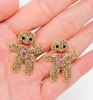 Rhinestone Gingerbread Man Post Earrings