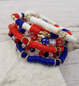 4th of July Heishi Patriotic Braclet Set Of 6