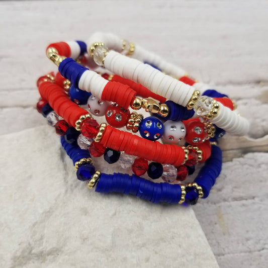 4th of July Heishi Patriotic Braclet Set Of 6