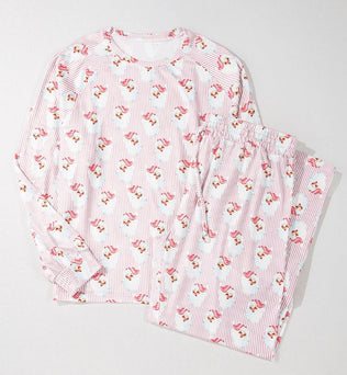 Santa Baby Striped Print Loose Fit Two Piece Lounge Set