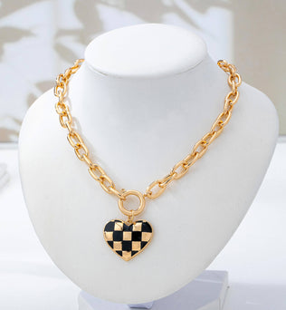 Checkered Heart Toggle Necklace